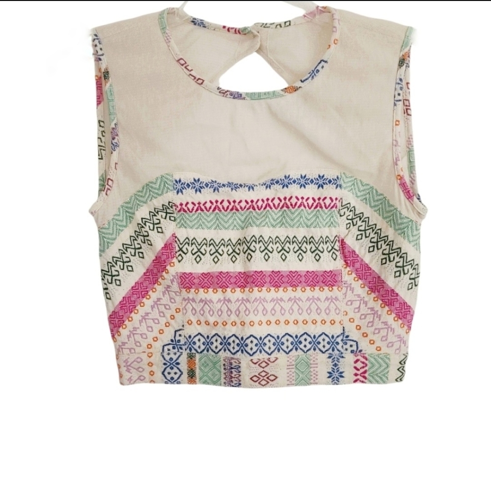 SUGAR LIPS | Sleeveless embroidered sheer multi color crop top size Small